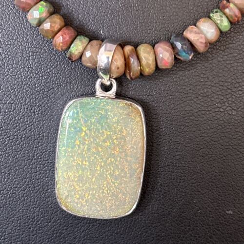 Southwestern Women's Green Opal Pendant Necklace | Sterling Silver | 17" | 14424