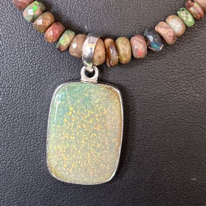 Southwestern Women's Green Opal Pendant Necklace | Sterling Silver | 17" | 14424
