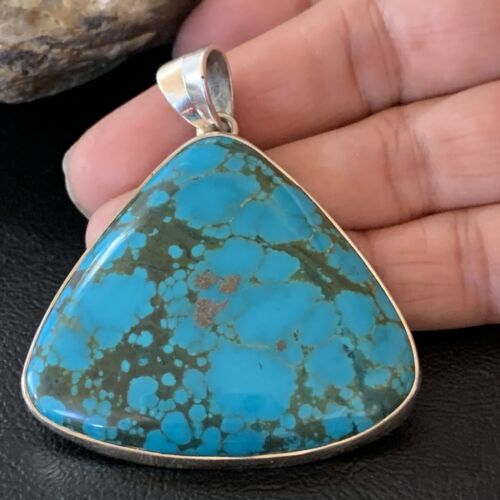 Navajo Men's Pendant | Sterling Silver Spiderweb Turquoise | 2" | Authentic Native American Handmade | 10750