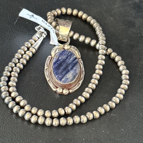Navajo Denim Lapis Pendant Necklace | Sterling Silver Beads | Authentic Native American Handmade | 1210 - Masha USA