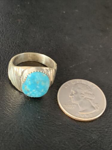 Southwestern Navajo Blue Kingman Turquoise Ring | Sterling Silver | Sz 10 | 14153