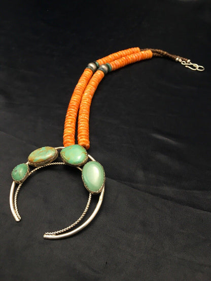 Navajo Sterling Silver Orange Spiny Turquoise Necklace | Naja Pendant | 20" | 4162