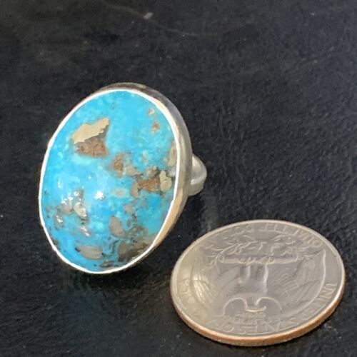 Navajo Blue Turquoise Adjustable Ring | Sterling Silver | Sz 8.5 | Authentic Native American Handmade | 14036