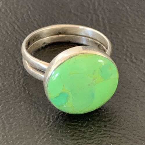 Navajo Green Gaspeite Inlay Ring | Sterling Silver | Sz 8 | Authentic Native American Handmade | 12465