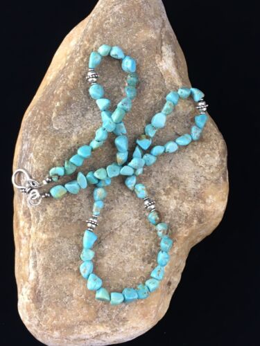 Southwestern Men's Blue Turquoise Nugget Necklace | Sterling Silver | 19" | 10023