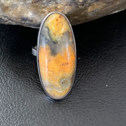 Navajo Bumble Bee Jasper Ring | Sterling Silver | Sz 8 Adjustable | Authentic Native American Handmade | 11545