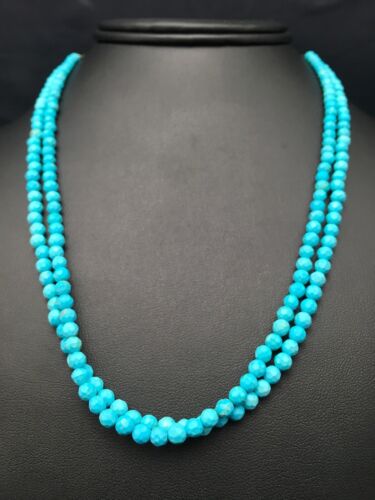 Navajo Blue Turquoise Faceted Bead Necklace | 2 Strand Liquid Sterling | Authentic Native American Handmade | 4368
