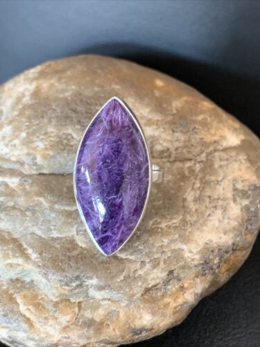 Navajo Purple Charoite Ring | Sterling Silver | Sz 7.5 Adjustable | Authentic Native American Handmade | 10529