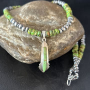 Navajo Green Turquoise Pendant Necklace | Sterling Silver | 22" | Authentic Native American Handmade | 14612
