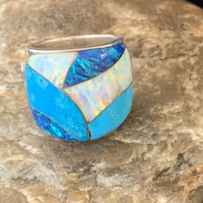 Navajo Blue Turquoise Opal Inlay Pinky Ring | Sz 6 | Authentic Native American Handmade | 12856