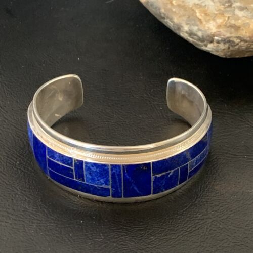 Native American Men's Navajo Blue Lapis Inlay Cuff Bracelet | Sterling Silver | 12233