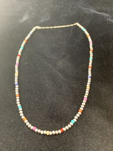 Navajo Pearls 4mm Multi-Color Bead Necklace | Sterling Silver | 18" | Single Strand | Southwestern