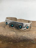 Navajo Turquoise Shadow Box Bear Paw Bracelet | Sterling Silver | Authentic Native American Handmade | 4610