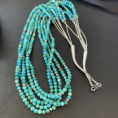 Navajo Sterling Silver Heishi Blue Turquoise Bead Necklace | 22" | Authentic Native American Handmade | 10921