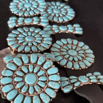 Navajo Blue Turquoise Concho Belt | Sterling Silver | Authentic Native American Handmade | 14539