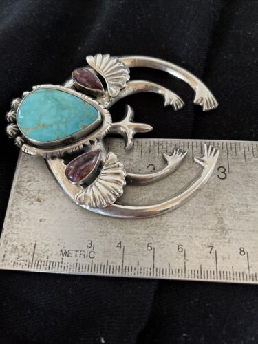 Navajo Sterling Silver Naja Pendant | Turquoise & Spiny Oyster | Authentic Native American Handmade | 1059