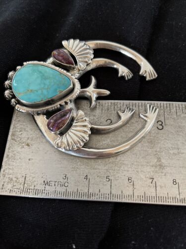 Navajo Sterling Silver Naja Pendant | Turquoise & Spiny Oyster | Authentic Native American Handmade | 01059
