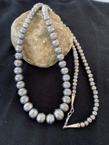 Navajo Pearls Sterling Silver Necklace | Hand-Stamped Bench Beads | 36" | Southwestern | 93336