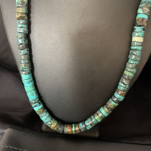 Native American Blue Turquoise Heishi Necklace | 12mm | 21" | Sterling Silver | 13473