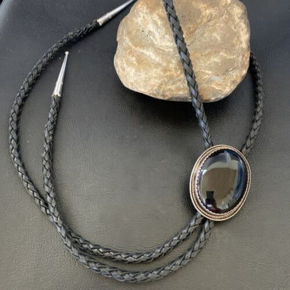 Men's Black Onyx Bolo Tie | Navajo Sterling Silver | Authentic Native American Handmade | 12609