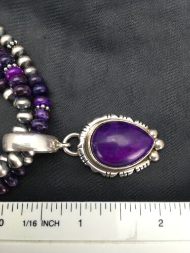 Navajo Pearls Sugilite Bead Necklace Pendant Set | 3-Strand Sterling Silver | 21" | 2885