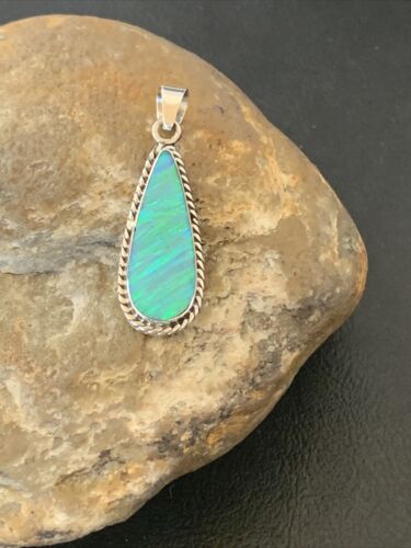 Native American Women's Navajo Green Faux Opal Pendant | Sterling Silver | 1.50" | 1392