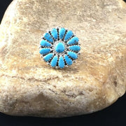 Navajo Blue Kingman Turquoise Cluster Ring | Authentic Native American Sterling Silver | Multi-Stone | Sz 7 | 10114