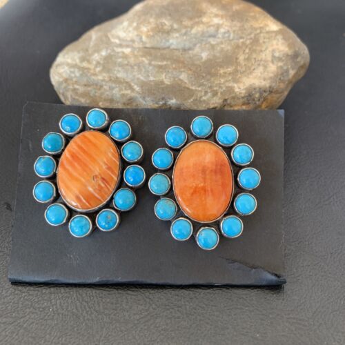XXL Blue Kingman Turquoise Spiny Oyster Earrings | Sterling Silver | 2" | 1574