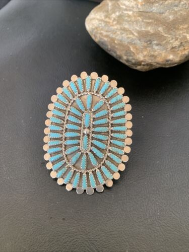 Navajo Zuni Turquoise Multi-Stone Needle Point Ring | Authentic Native American Sterling Silver | Sz 8.5 | 11562