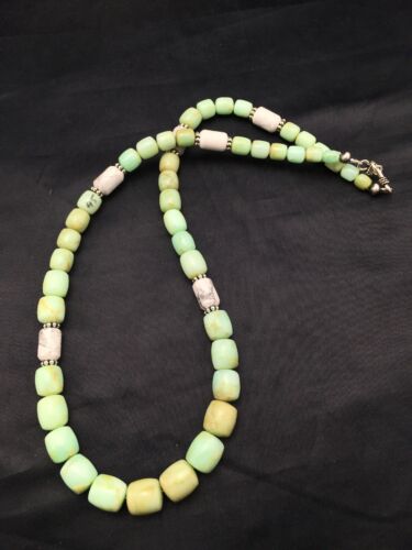 Navajo Green Chrysoprase & Howlite Necklace | Sterling Silver | Authentic Native American | Graduated | 21" | 4257