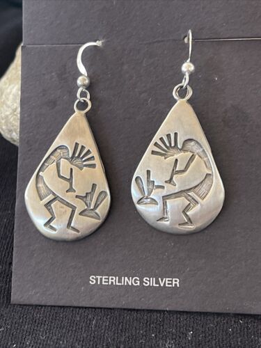 Handmade Sterling Silver Kokopelli Dangle Earrings | Authentic Native American Hopi Design | 01502 - Masha USA