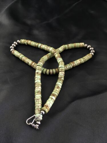 Navajo Men's Green Turquoise Heishi Necklace | Sterling Silver | 8mm | 22" | Authentic Native American Handmade | 10137