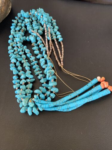 Southwestern Santo Domingo Jacla Shell Spiny Turquoise Jacla Necklace | 34" | Authentic Native American Handmade | 11994