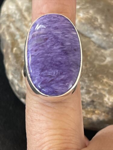 Navajo Purple Charoite Ring | Sterling Silver | Sz 8 Adjustable | Authentic Native American Handmade | 10568