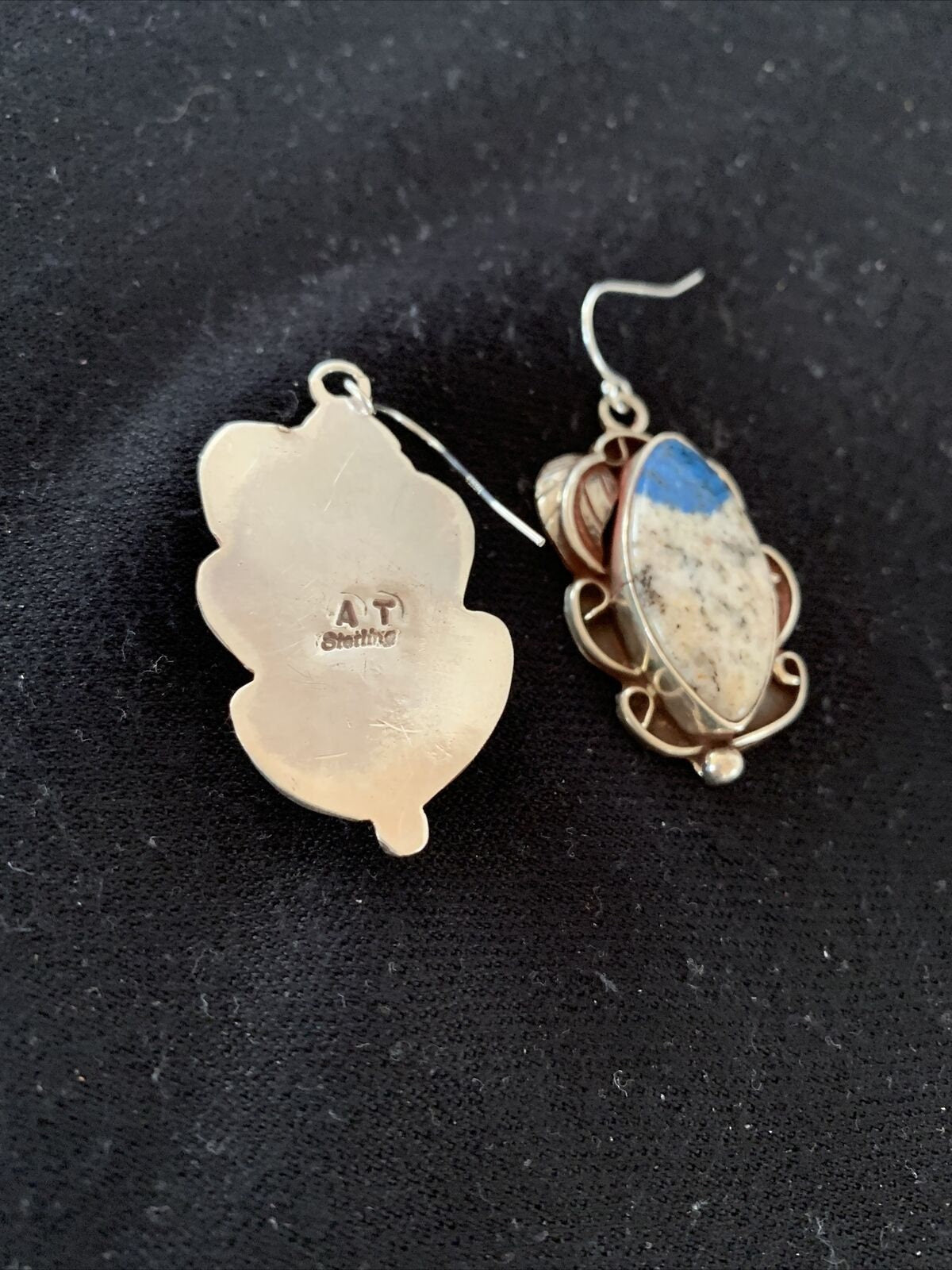 Navajo Azurite Quartz Dangle Earrings | Sterling Silver | Authentic Native American Handmade | 1249