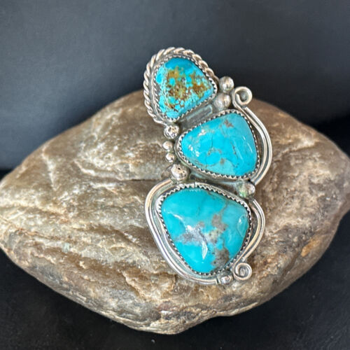 Navajo Blue Kingman Turquoise Multi-Stone Ring | Authentic Native American Sterling Silver | Sz 9.5 | 14551