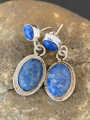 Navajo Denim Lapis Dangle Earrings | Sterling Silver | 1.1" | Authentic Native American Handmade | 1700