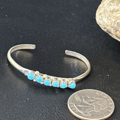 Navajo Blue Kingman Turquoise Cuff Bracelet | Sterling Silver | Authentic Native American Handmade | 14392 - Masha USA
