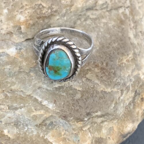 Native Old Pawn Navajo Sterling Silver Blue Turquoise Ring Sz 5 Set 10362
