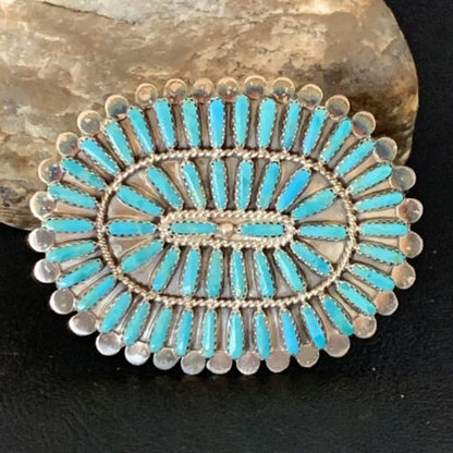 Navajo Blue Turquoise Needle Point Sterling Silver Pin Pendant | Native American Jewelry | 12802