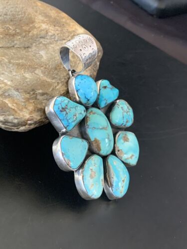 Navajo Pearls Kingman Turquoise Multi-Stone Pendant | Authentic Native American Sterling Silver | 11520