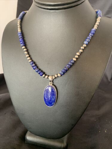 Native American Navajo Blue Lapis Pendant Necklace | Sterling Silver | 11915