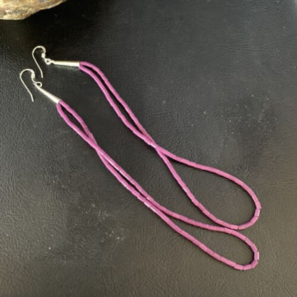 Handmade Sterling Silver Heishi Beads Earrings with Purple Sugilite | 5" | 13501