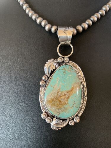 Men's Navajo Blue Dry Creek Turquoise Pendant Necklace | Sterling Silver | 12972
