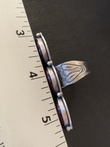 Navajo Purple Spiny Oyster Cluster Ring | Authentic Native American Sterling Silver | Multi-Stone | Sz 11 | 11554