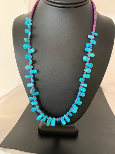 Native American Turquoise & Sugilite Necklace | Navajo Sterling Silver | 23" | 4246