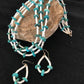 Navajo Sterling Silver 3-Strand Turquoise Necklace with Bone Earrings Set | Authentic Native American Handmade