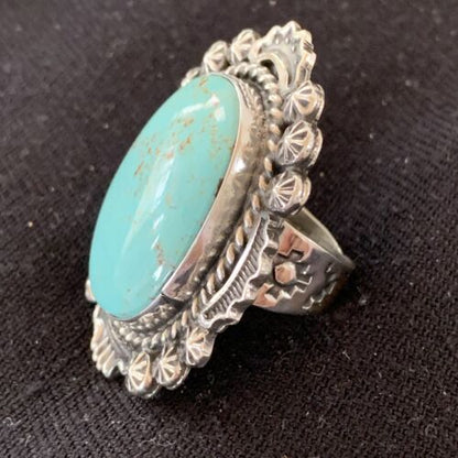 Southwestern Navajo Blue Kingman Turquoise Ring | Sterling Silver | Sz 9 | 01643