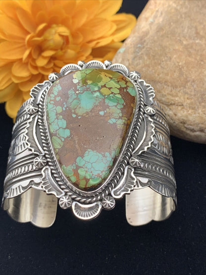 Native American Navajo Spiderweb Turquoise Cuff Bracelet | Sterling Silver | 01806