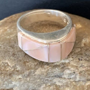 Navajo Pink Mother of Pearl Inlay Band Ring | Sz 8 | Authentic Native American Handmade | 12413